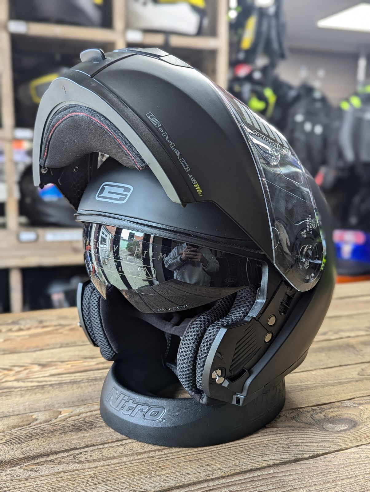 G-Mac Axis Evo 2.0 Modular Flip Up DVS Motorcycle Helmet - Matt Black Medium