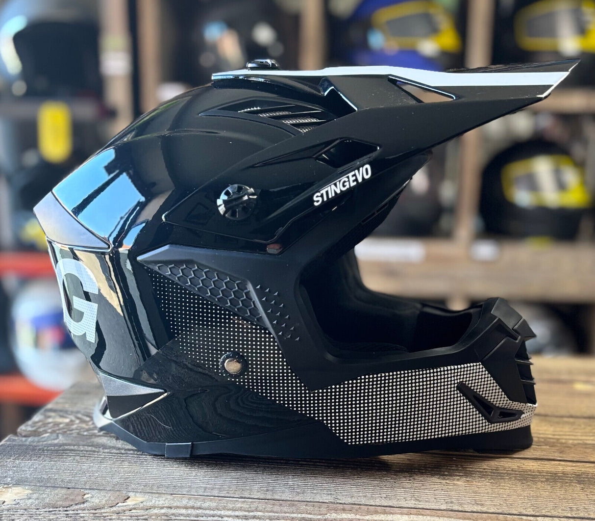 G-Mac Sting Evo MX ACU Gold Motocross Motorcycle Helmet Black/White - Large