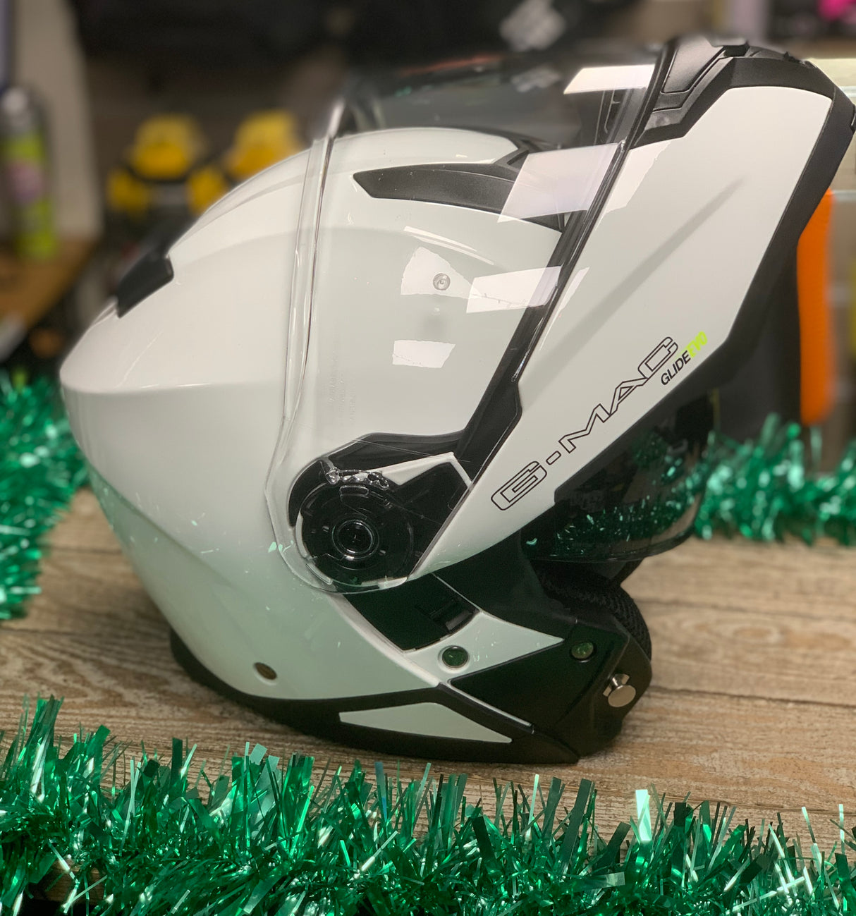 G-Mac Glide Evo Flip Front Motorcycle Helmet Gloss White Large - Warehouse Offer