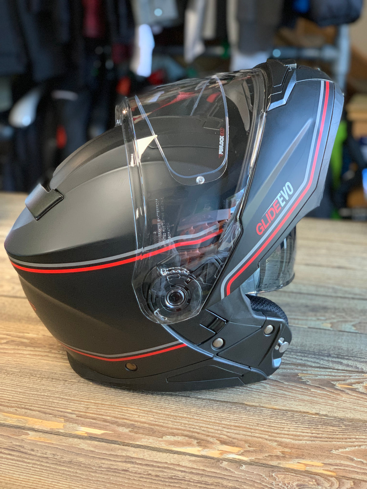 G-Mac Glide Evo Flip Front Motorcycle Helmet Satin Black/Grey/Red Large - Warehouse Offer