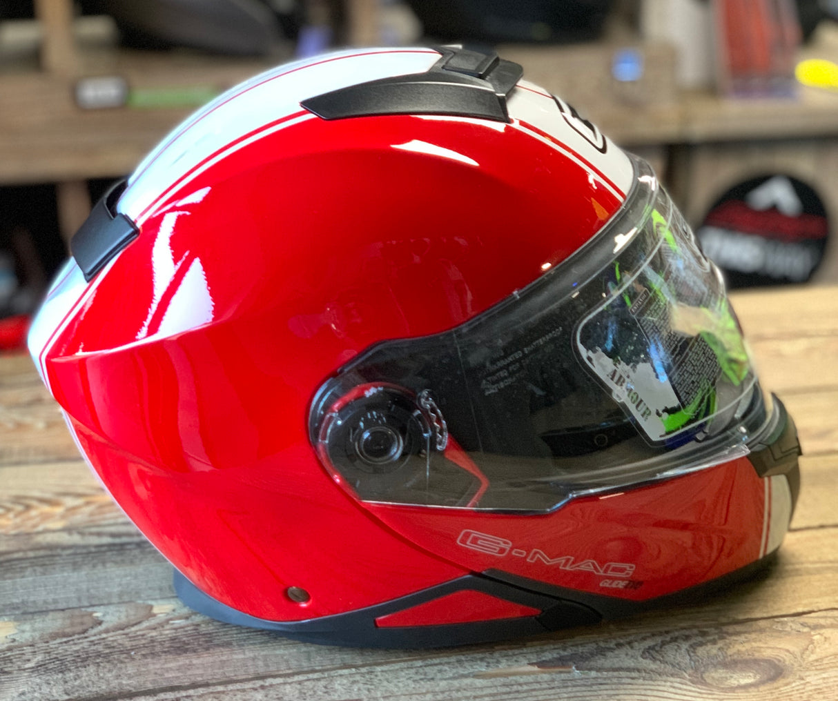 G-Mac Glide Evo Flip Front Motorcycle Helmet Gloss Red/White Large - Warehouse Offer