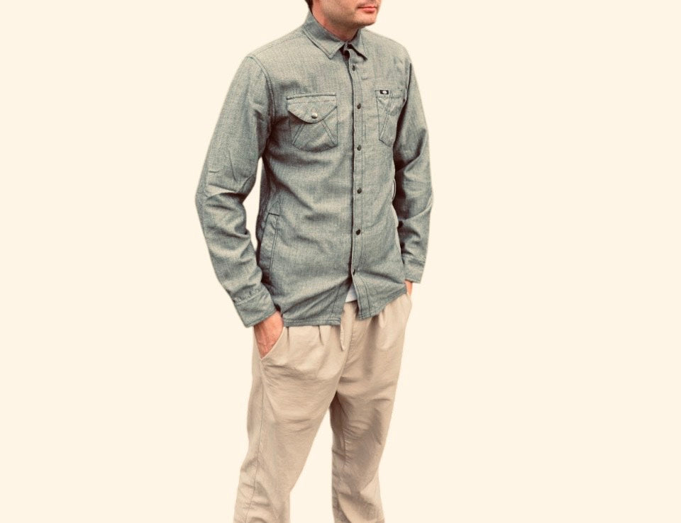 Bell Mens Cotton Long Sleeve Rucker Herringbone Casual Shirt Medium - Grey