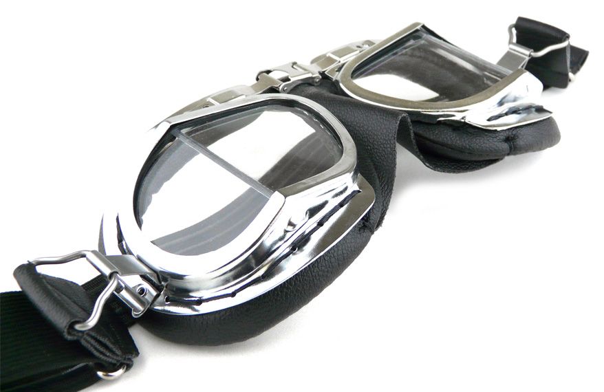バイクウェア・装備 HALCYON MARK 9 DE LUXE GOGGLE Halcyon Mark 9 Deluxe Black Motorcycle & Aviator Goggles | PVC
