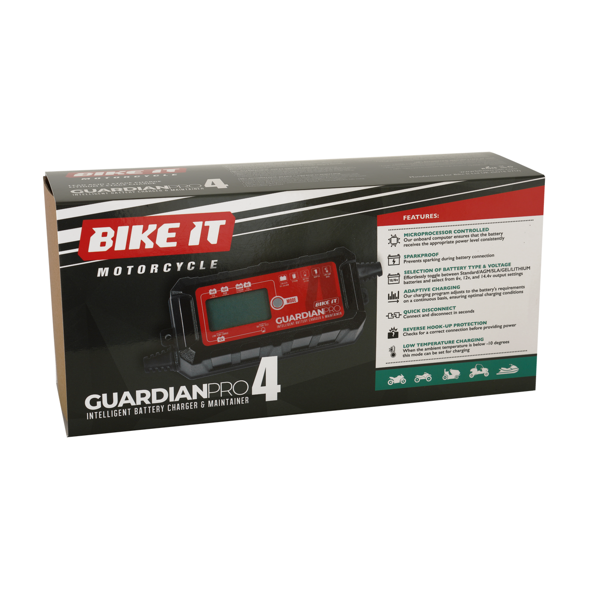 Bike It Guardian Pro 4 Intelligent Battery Charger and Maintainer 6/12/14.4V 6A