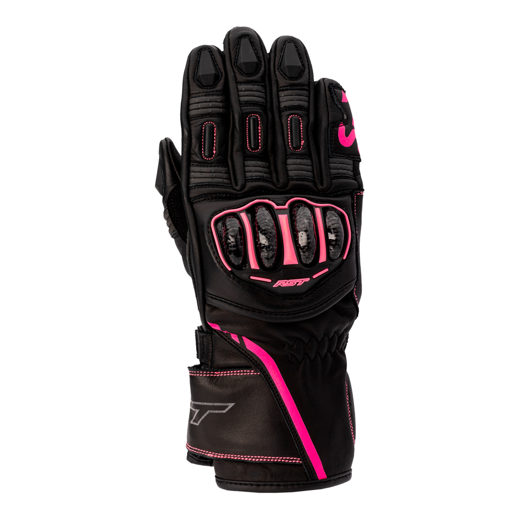 RST S1 CE Sport Ladies Leather Glove - Black / Neon Pink