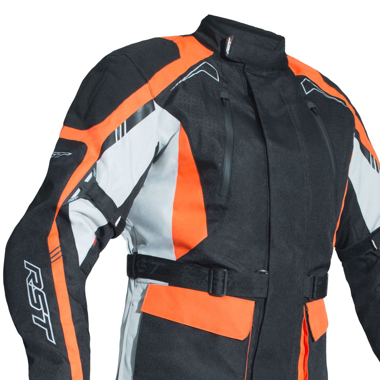 RST 2888 Rallye CE Adventure Style Textile Motorcycle Jacket - Black/Flo Red