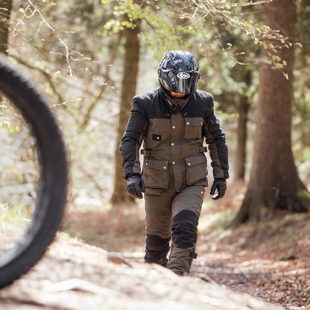 Merlin Mahala D3O Cordura Waterproof Cotton Textile Explorer Motorcycle Jacket - Black / Olive