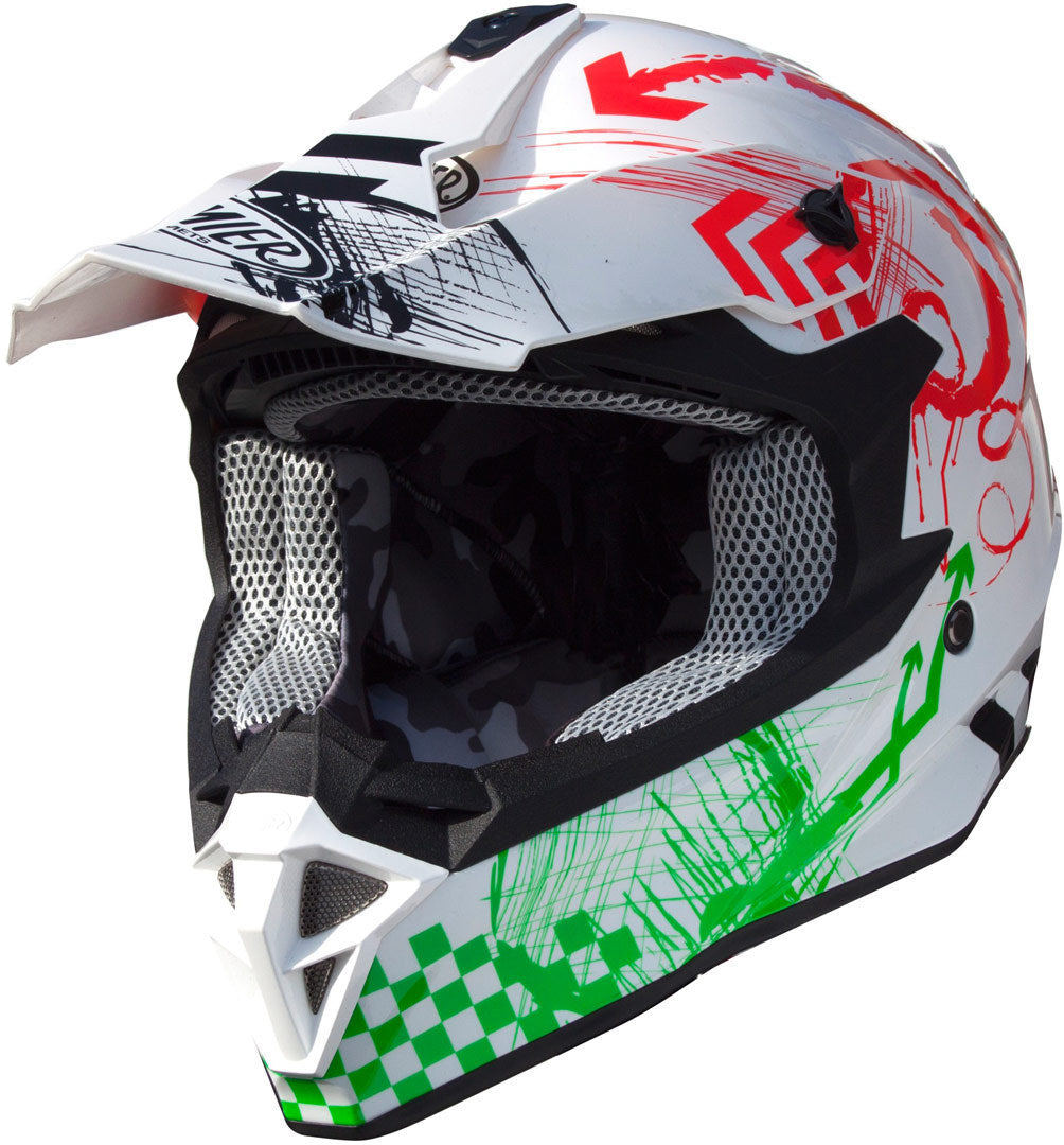 Premier Exige RX8 Motorcycle Motocross Off Road Helmet - White / Green / Red