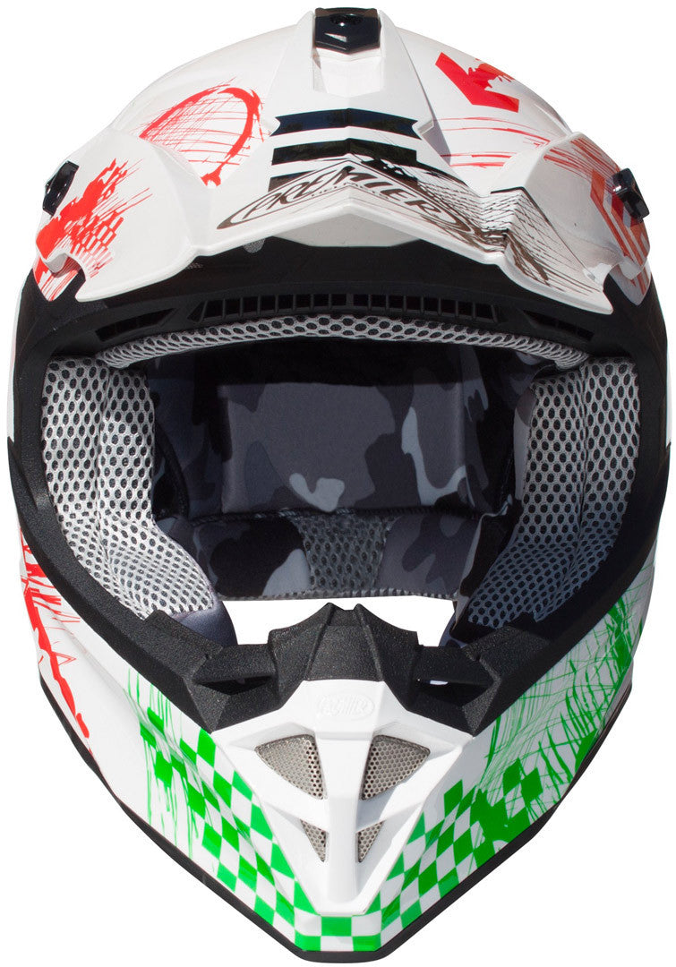 Premier Exige RX8 Motorcycle Motocross Off Road Helmet - White / Green / Red