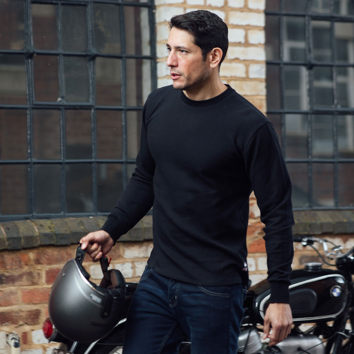 Merlin Kingsley Long Sleeve Waffle Knit Organic Cotton Shirt Black