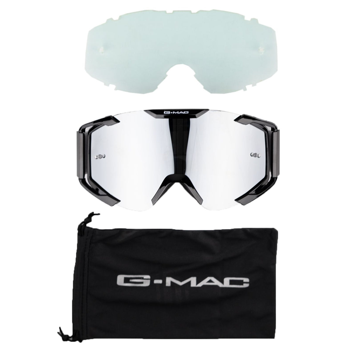 G-MAC Impact Motocross MX Goggles (Clear & Silver Lens Included)