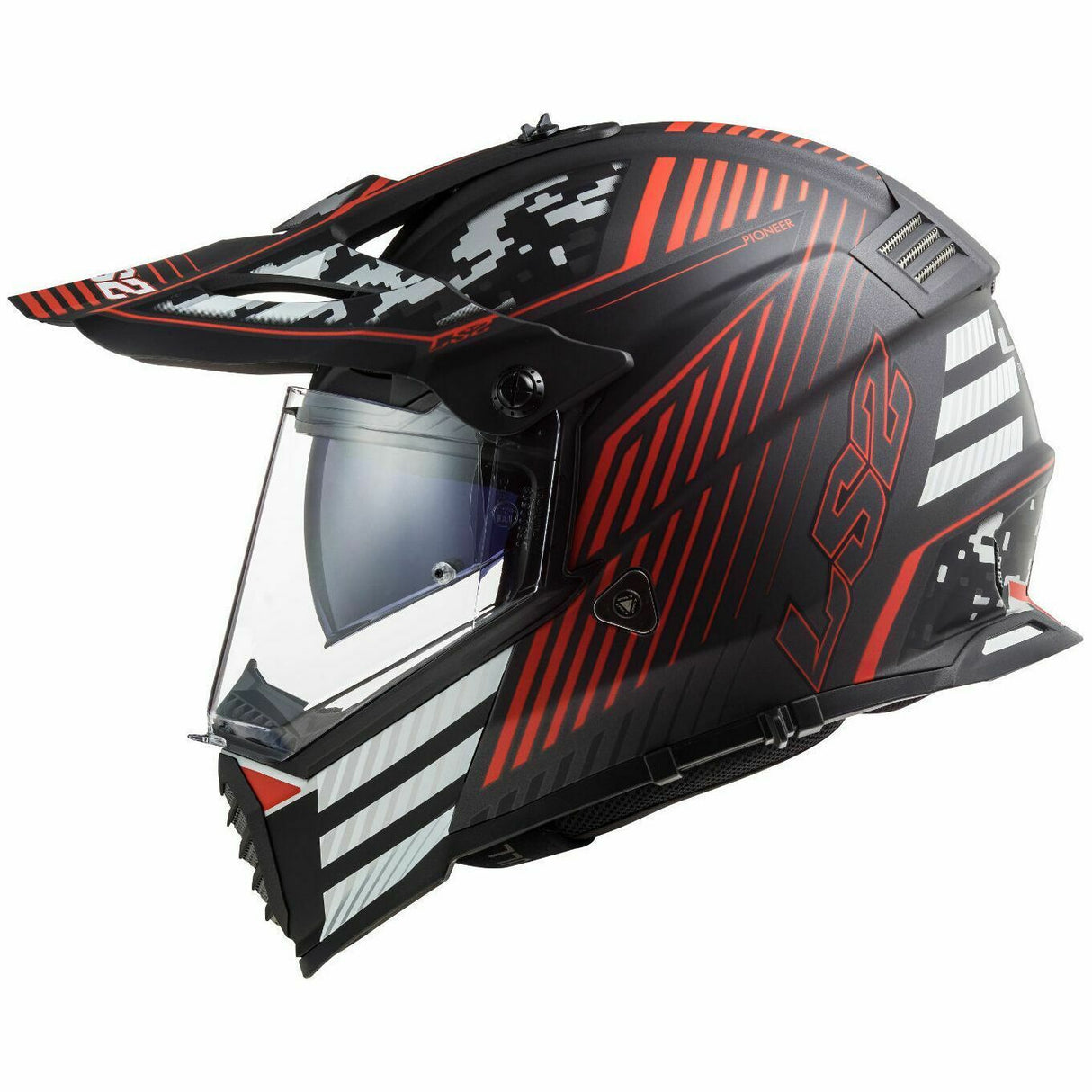 LS2 MX436 Pioneer EVO Saturn Adventure Helmet - Matt Black / Red