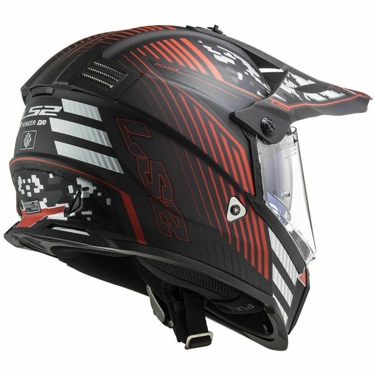 LS2 MX436 Pioneer EVO Saturn Adventure Helmet - Matt Black / Red