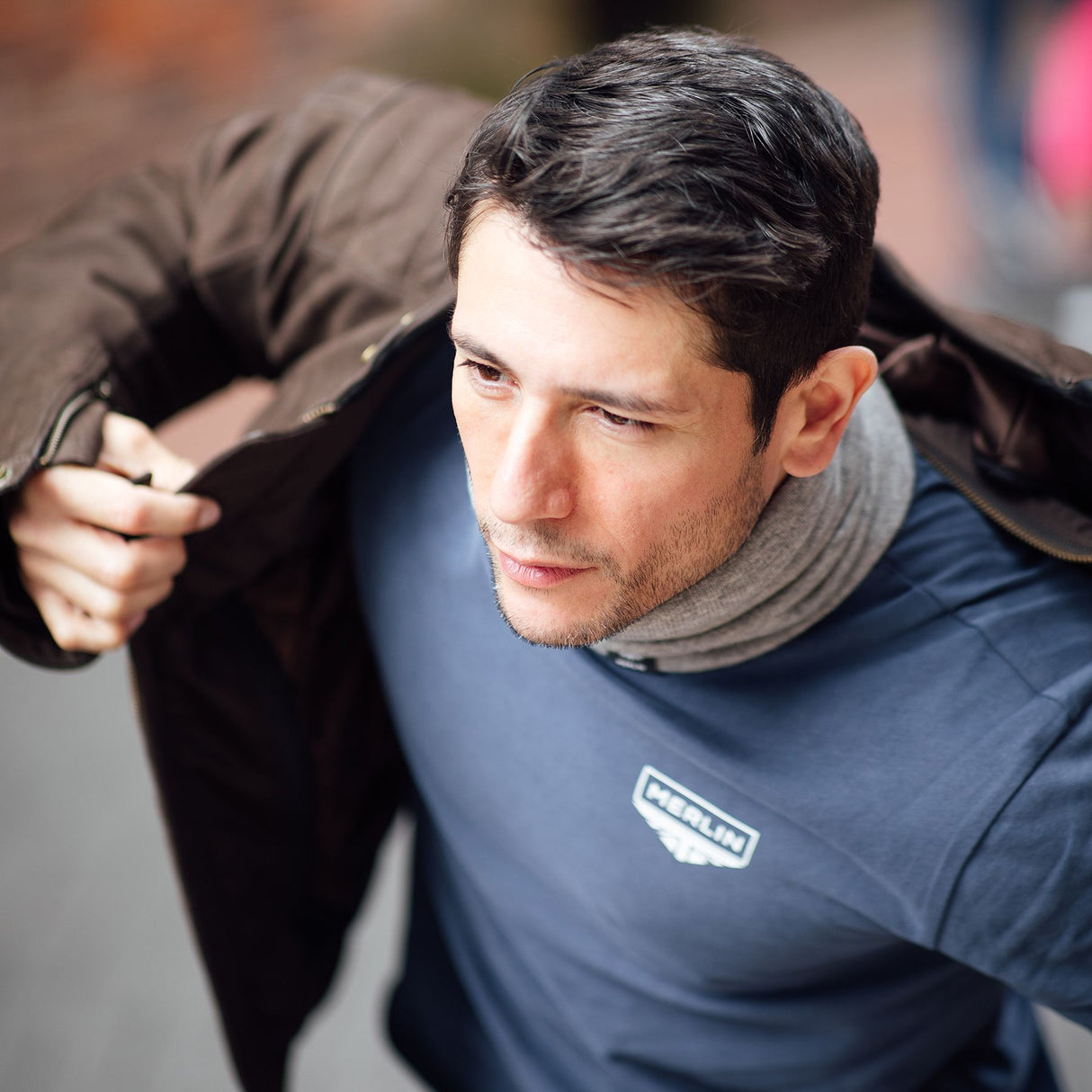 Merlin Truro Signature Organic Cotton Tee T-Shirt Navy Blue