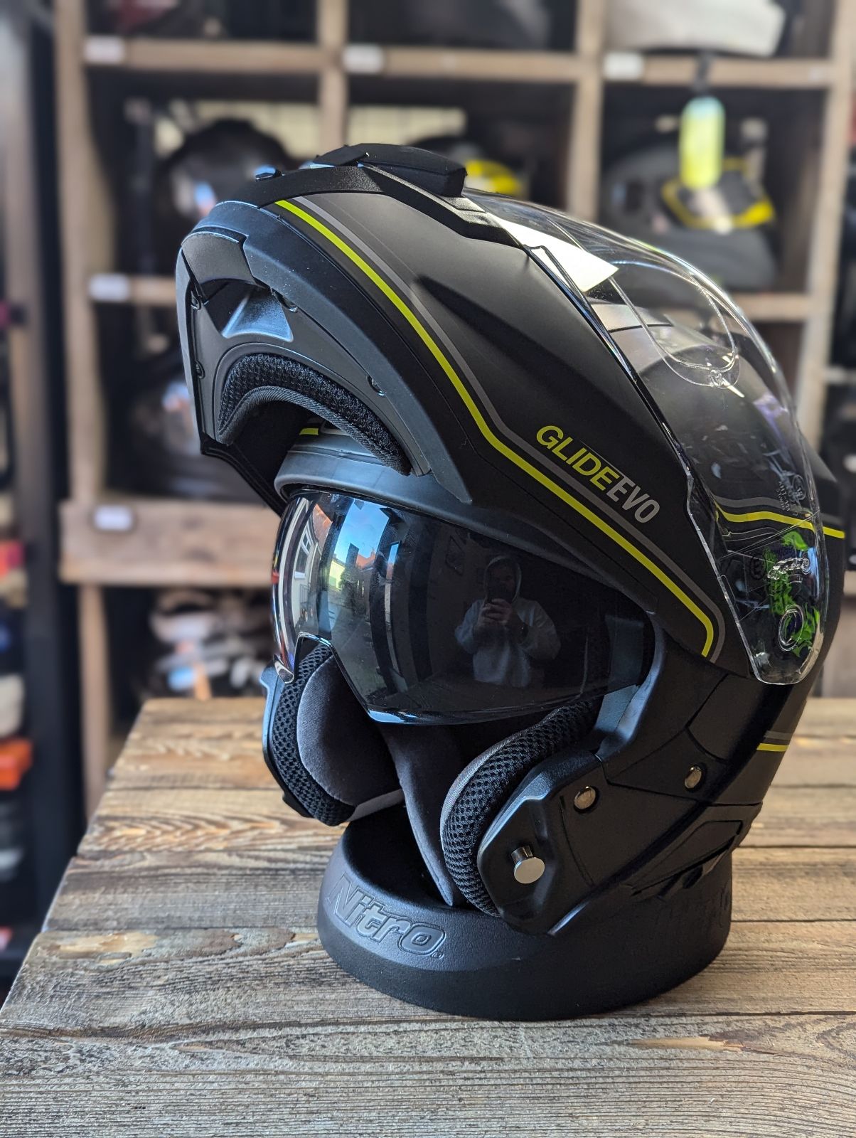 G-Mac Glide Evo Modular Flip Up DVS Motorcycle Helmet Matt Black Grey Yellow XXL