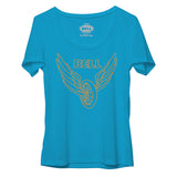 Bell Womens Cotton T-Shirt Wing & Wheel Teal - Blue