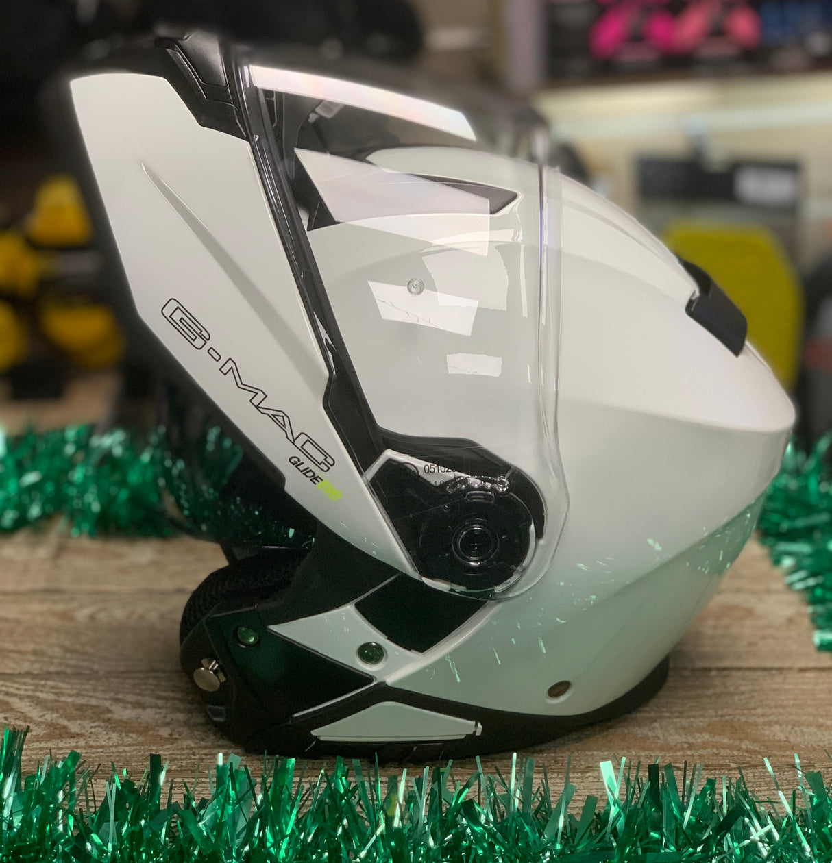 G-Mac Glide Evo Flip Front Motorcycle Helmet Gloss White Large - Warehouse Offer