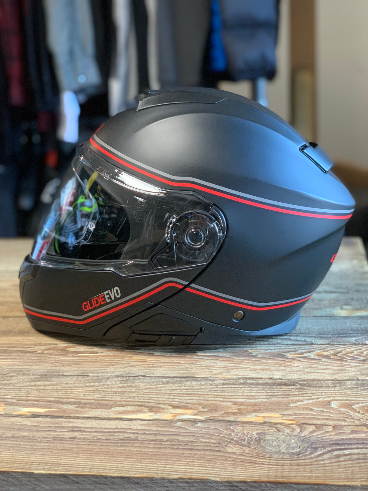 G-Mac Glide Evo Flip Front Motorcycle Helmet Satin Black/Grey/Red Large - Warehouse Offer