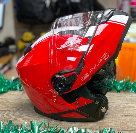 G-Mac Glide Evo Flip Front Motorcycle Helmet Gloss Red/White Large - Warehouse Offer