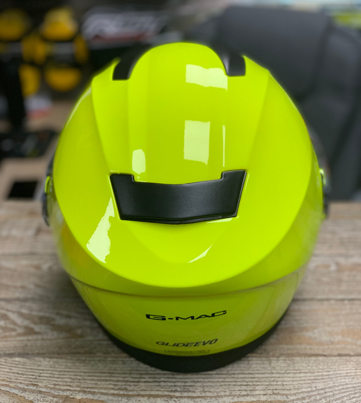 G-Mac Glide Evo Flip Front Motorcycle Helmet Gloss Safety Yellow Medium - Warehouse Offer