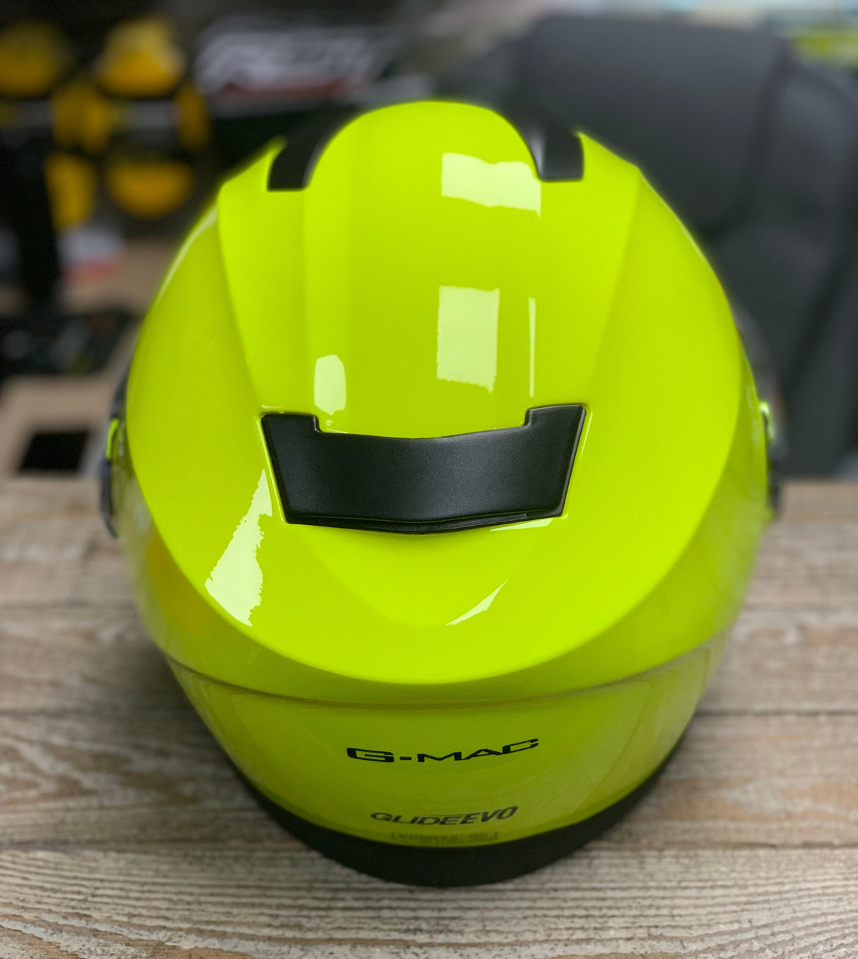 G-Mac Glide Evo Flip Front Motorcycle Helmet Gloss Safety Yellow Large - Warehouse Offer
