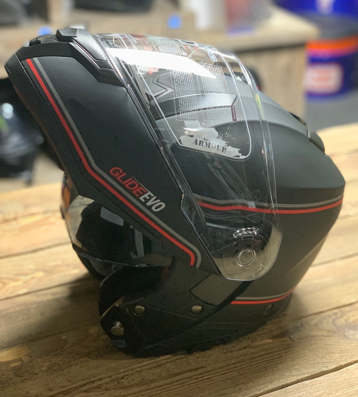G-Mac Glide Evo Flip Front Warehouse Motorcycle Helmet Satin Black/Grey/Red - Medium