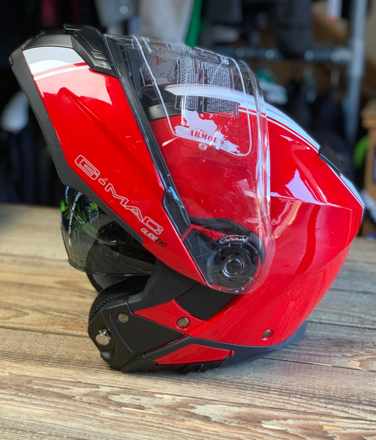 G-Mac Glide Evo Flip Front Motorcycle Helmet Gloss Red/White Large - Warehouse Offer