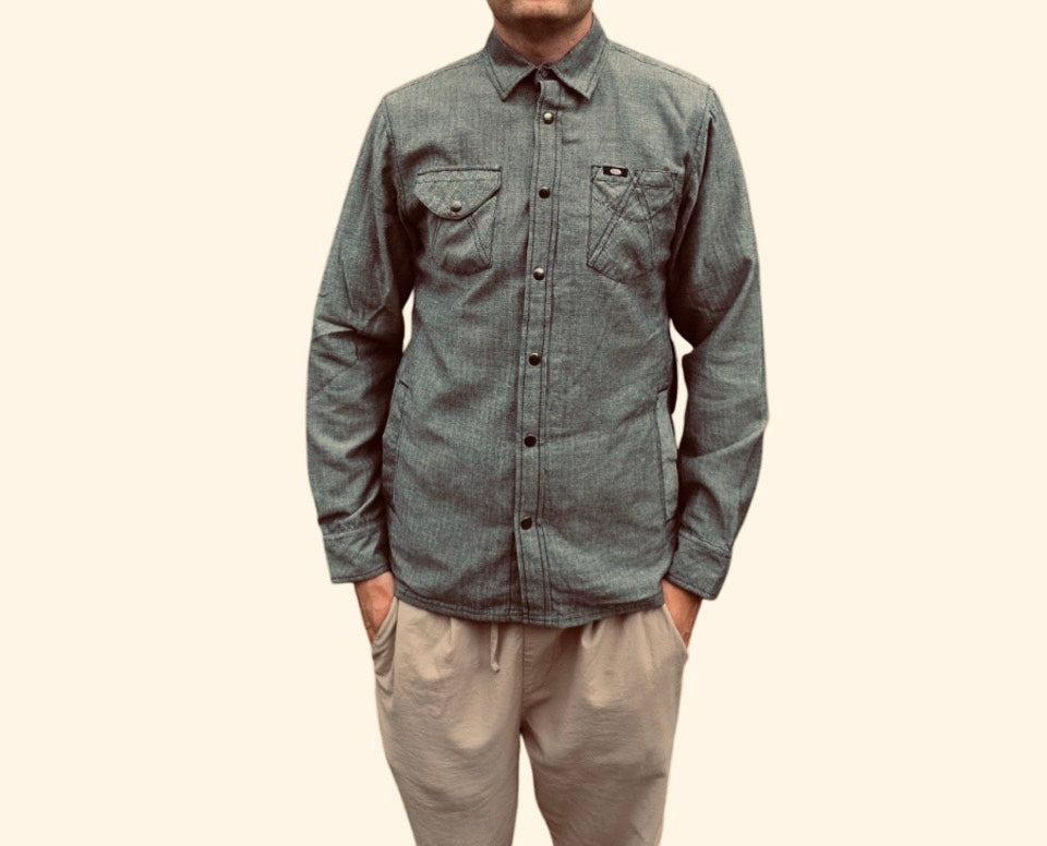 Bell Mens Cotton Long Sleeve Rucker Herringbone Casual Shirt Medium - Grey