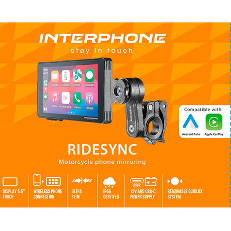 Interphone Quiklox Ridesync Motorcycle Android Auto Apple CarPlay