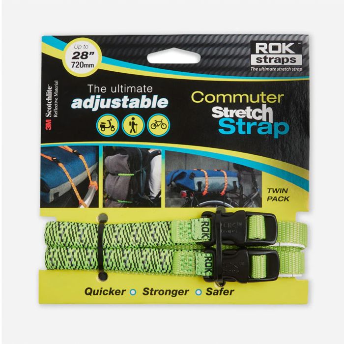 Rok Luggage Straps Adjustable 300 - 720x12mm - Green/Reflective - Twin Pack