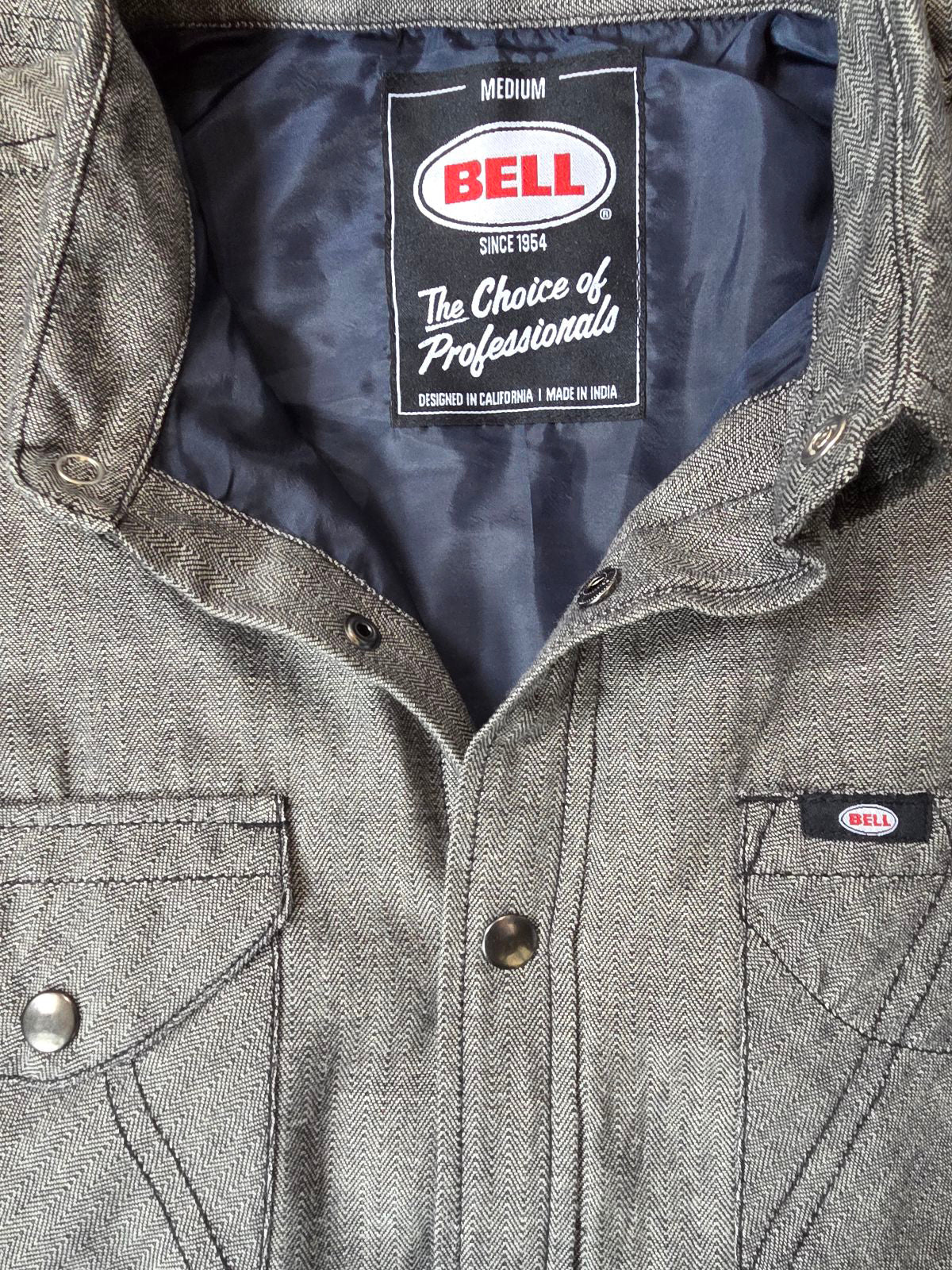 Bell Mens Cotton Long Sleeve Rucker Herringbone Casual Shirt Medium - Grey