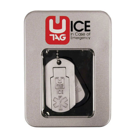 U-TAG ICE In Case Of Emergency - Dog Tag + Gift Tin - CE And FCC Approved