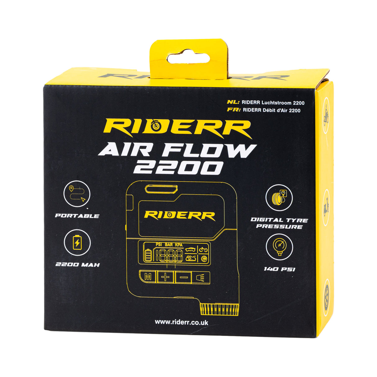 Riderr Recharchable Portable 2200mAh Air Flow Tyre Inflator