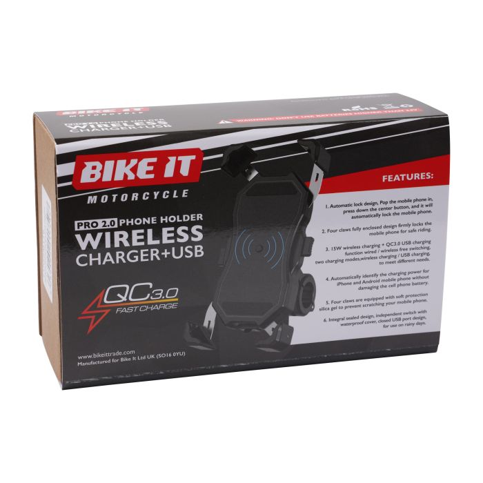 Bike It Pro2 Wireless Phone Charger Cradle & Mount Wireless Charger and Anti-Vibration Mount Bundle