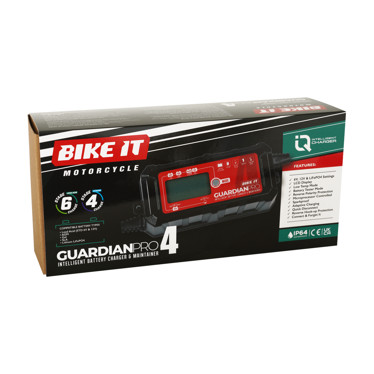 Bike It Guardian Pro 4 Intelligent Battery Charger and Maintainer 6/12/14.4V 6A