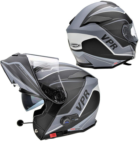 Viper RSV-171 Flip Front Helmet Fitted with Blinc Bluetooth System - Zone Matt Grey