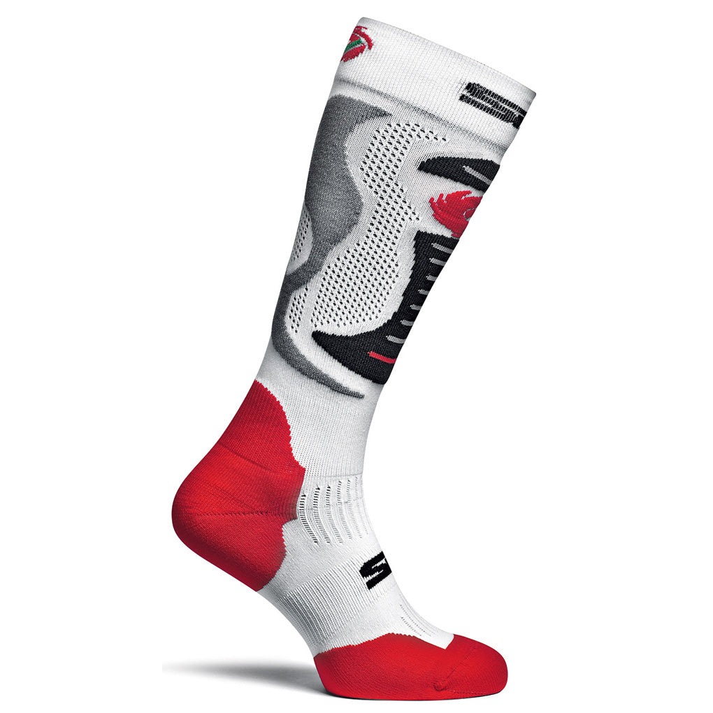 Sidi Motorcycle Motorbike Long Race Socks Faenza - White/Red/Black New