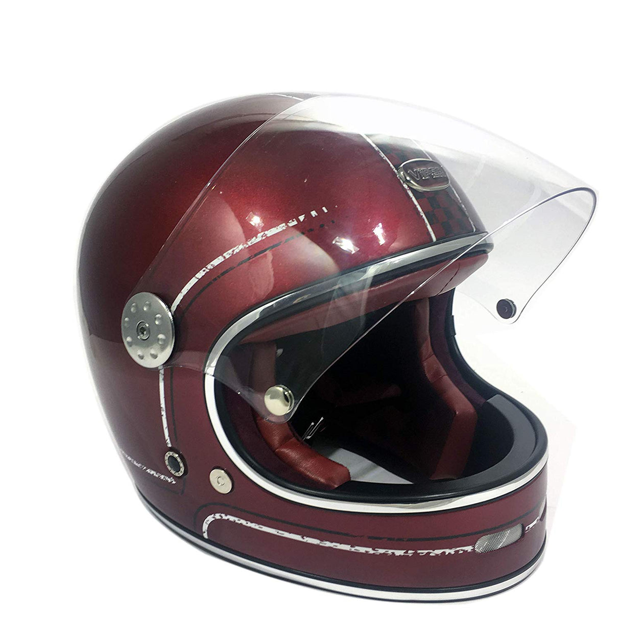 Viper F656 Vintage Full Face Helmet - Burgundy Chequered