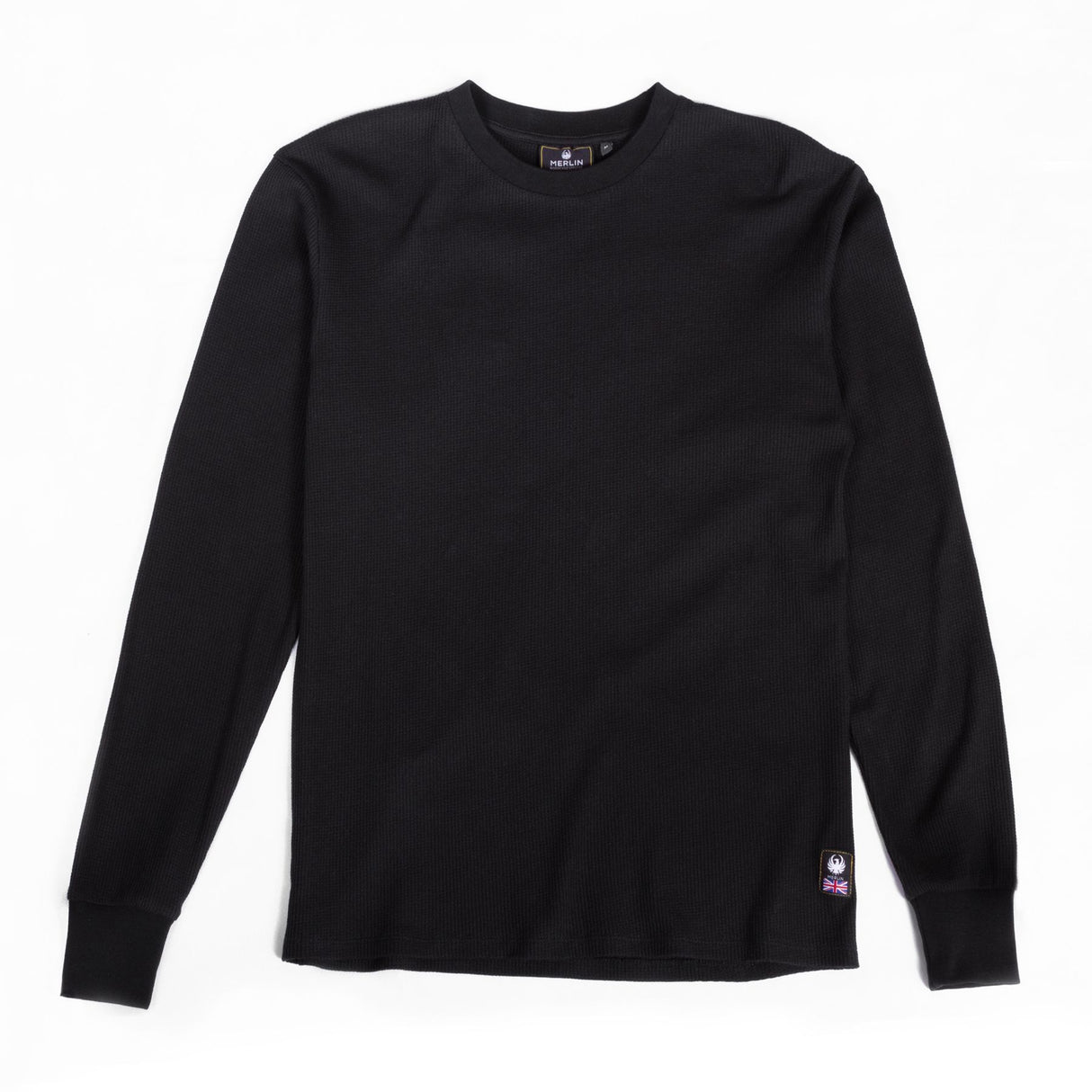 Merlin Kingsley Long Sleeve Waffle Knit Organic Cotton Shirt Black