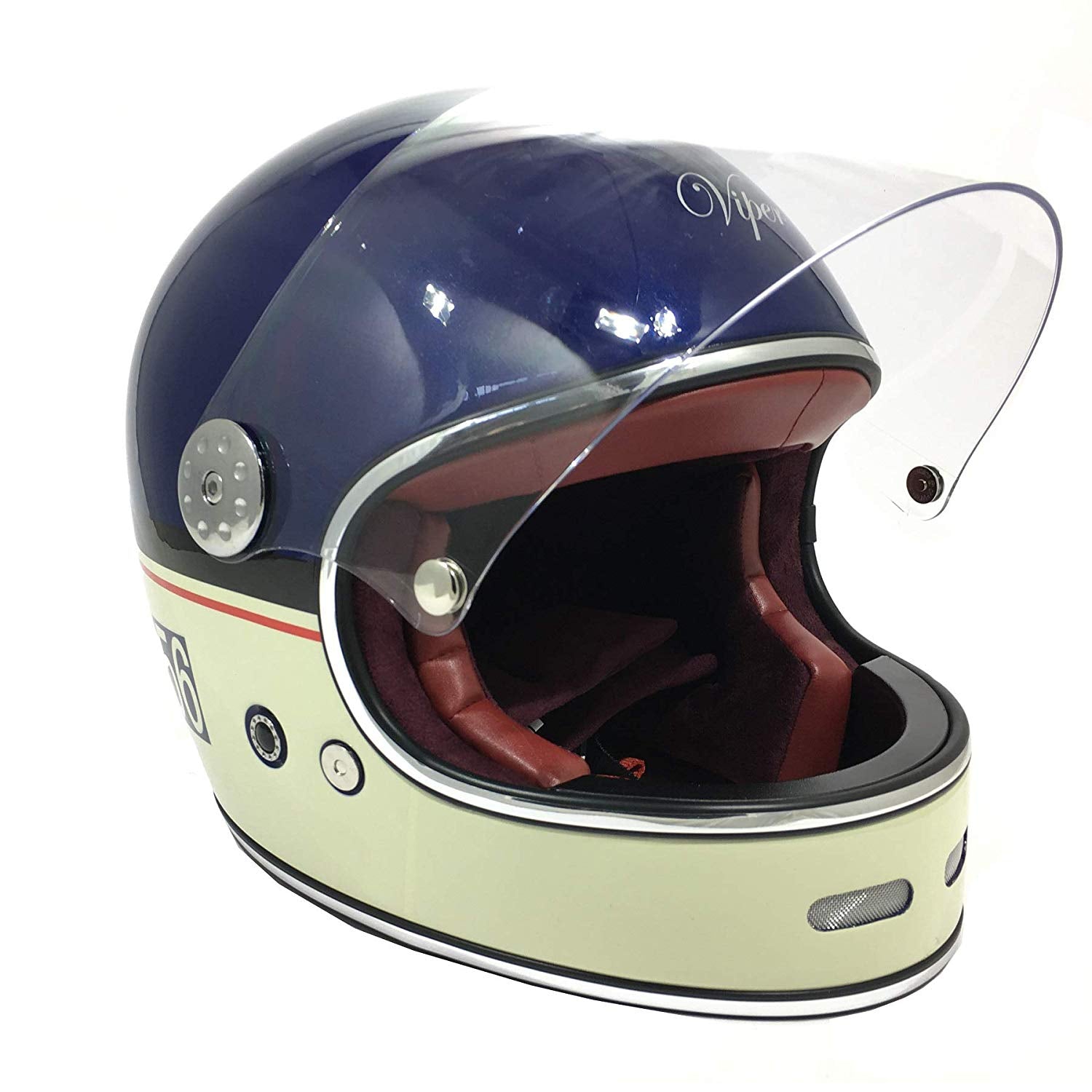 Viper F656 Vintage Full Face Helmet - Midnight Blue / Cream