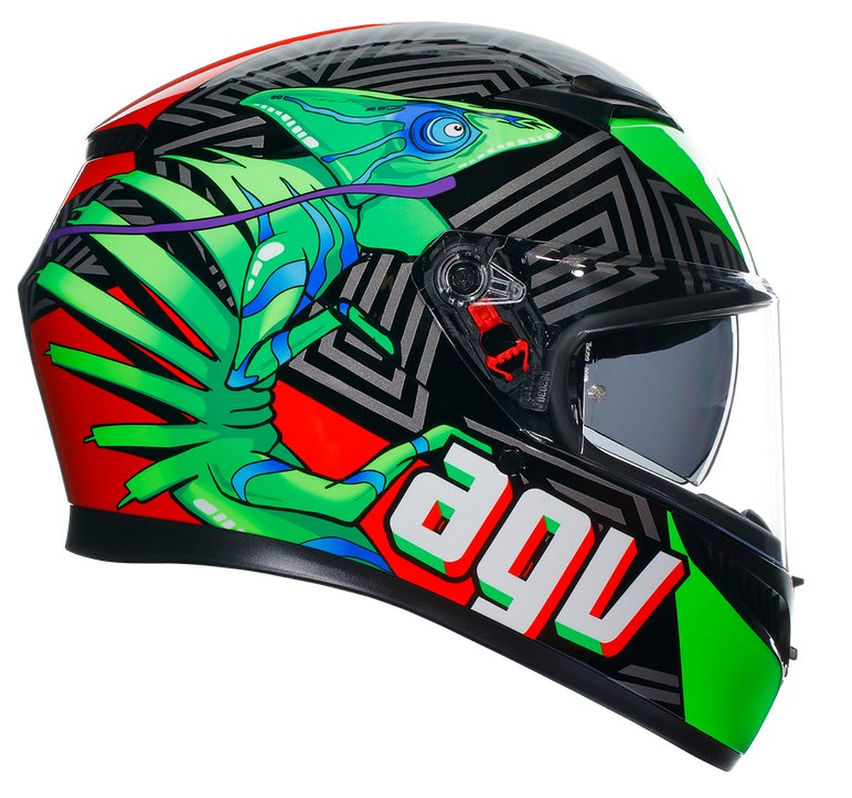 AGV K3 E2206 Full Face Motorcycle Helmet - Kamaleon Black, Red, Green