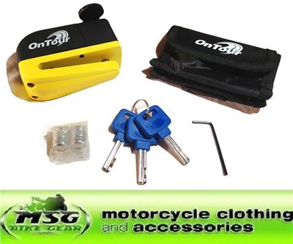 ONTOUR MOTORBIKE YELLA 100db DISC LOCK ALARM  CARRY POUCH & + REMINDER CABLE - Ontour -  - MSG BIKE GEAR - 1