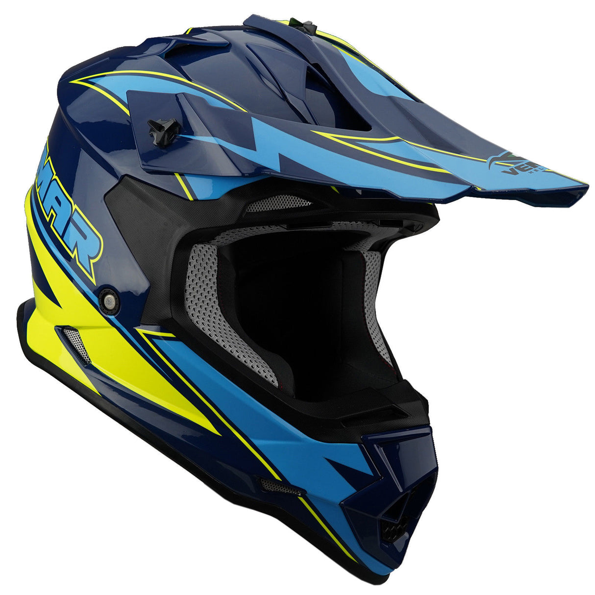 Vemar Taku Eye Motocross Helmet - Blue / Fluo Yellow Medium