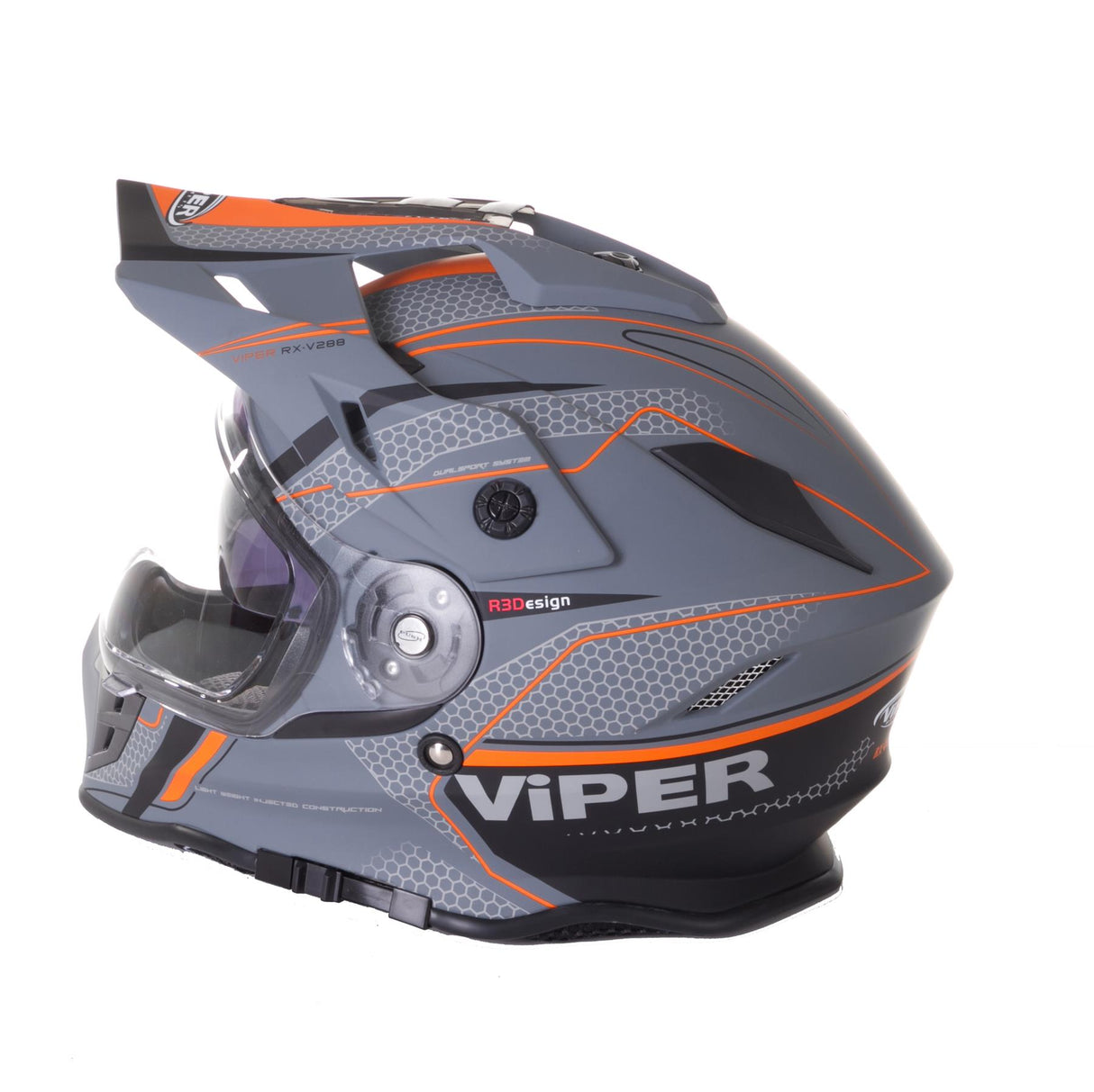 Viper RX V288 Double Visor Enduro Helmet - Matt Ventura Grey / Orange